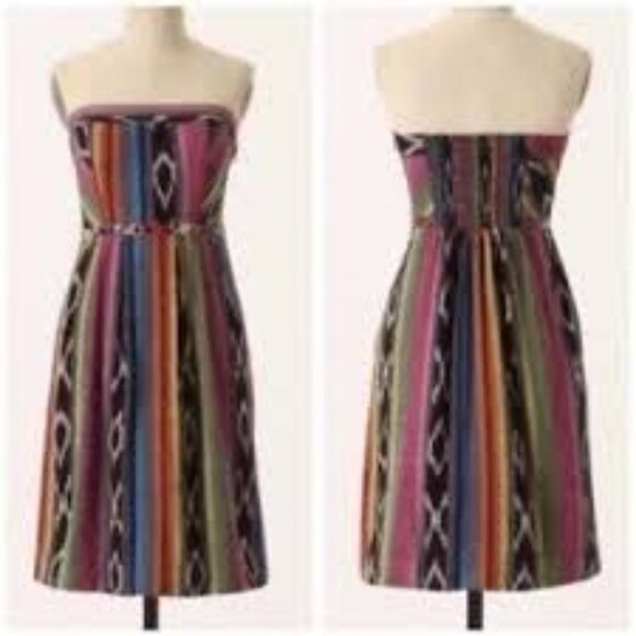 Edme and Esyllte Anthropologie Pueblo Strapless Striped Ikat Dress Beaded 10 - Picture 1 of 6